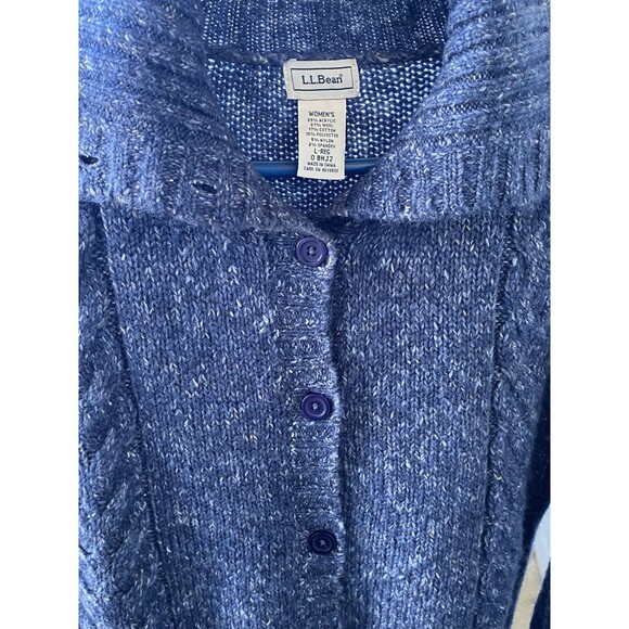 LL Bean Womens Sweater Marled Cardigan Wool Blend Button Front Blue Large NWOT - Picture 8 of 16